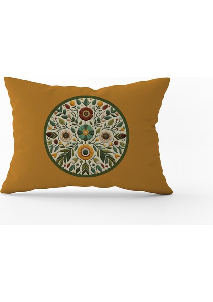 Çift Taraflı Dijital Baskı Kırlent Kılıfı Nakış Görünümlü Çiçek Desenli