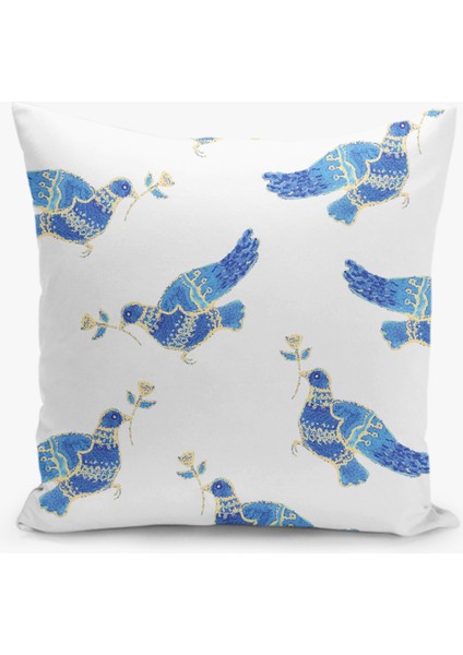 Çift Taraflı Dijital Baskı Kırlent Kılıfı Kuş Çiçek Desenli