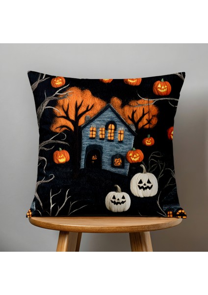 Çift Taraflı Dijital Baskı Kırlent Kılıfı Keçe Işi Gürünümlü Hallowen - Cadılar Bayramı Desenli fiyatları