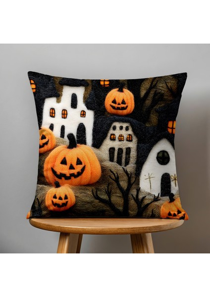 Çift Taraflı Dijital Baskı Kırlent Kılıfı Keçe Işi Gürünümlü Hallowen - Cadılar Bayramı Desenli fiyatları