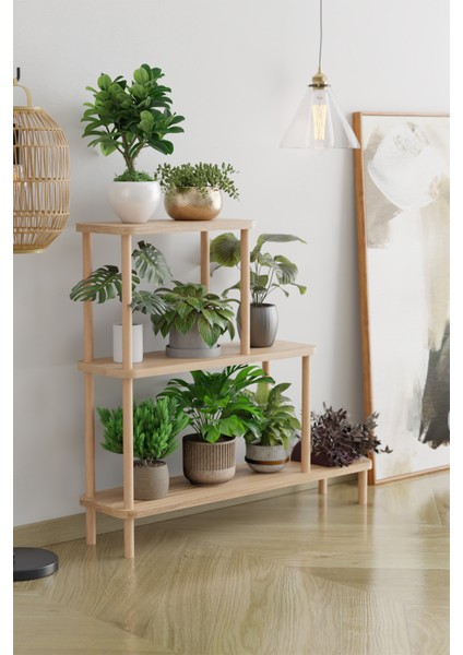 Dekoratif 3 Katlı Ahşap Çiçeklik Saksı Standı Saksılık Dekoratif Raf