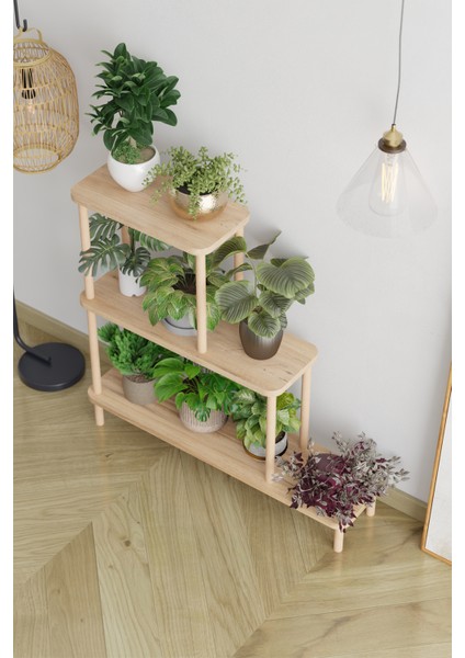 Dekoratif 3 Katlı Ahşap Çiçeklik Saksı Standı Saksılık Dekoratif Raf fırsatları