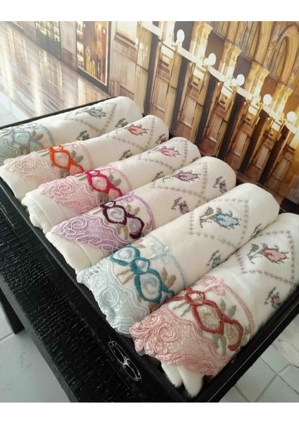 %100 Pamuklu 50×90 Ağır Nakışlı Güpürlü Lüx Kutulu Çeyizlik El ve Yüz Havlusu modelleri