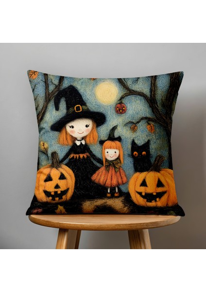 Çift Taraflı Dijital Baskı Kırlent Kılıfı Keçe Işi Gürünümlü Hallowen - Cadılar Bayramı Desenli fiyatları