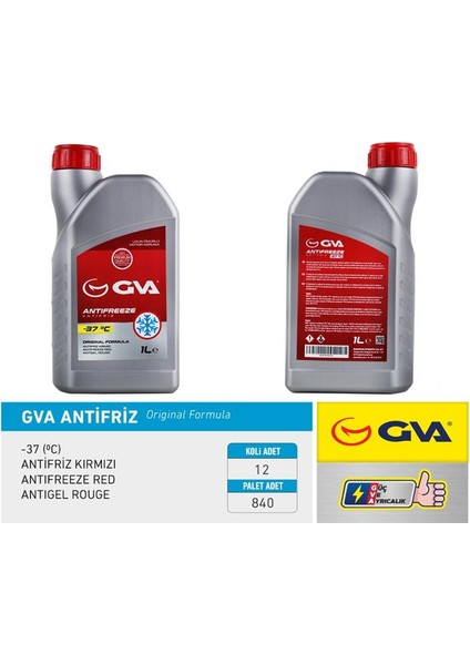 ANTİFRİZ 1 LT -37 C KIRMIZI LONG LİFE KOLI 12 AD ORGANIK (12 ADET)