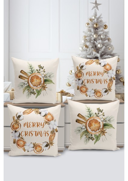 4 Lü Çift Taraflı Dijital Baskı Kırlent Kılıfı Yılbaşı Desenli