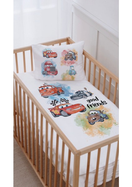 %100 Pamuk Anne Yanı Beşik Nevresim Takımı (60X100) Arabalar