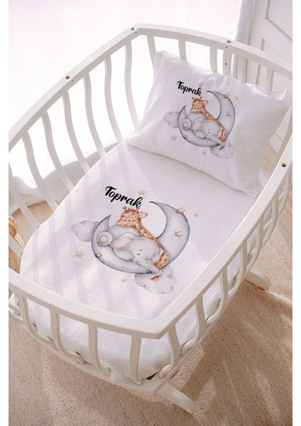 Isme Özel 70X120 Park Yatak ve Anne Yanı Pike Seti Fil & Zürafa