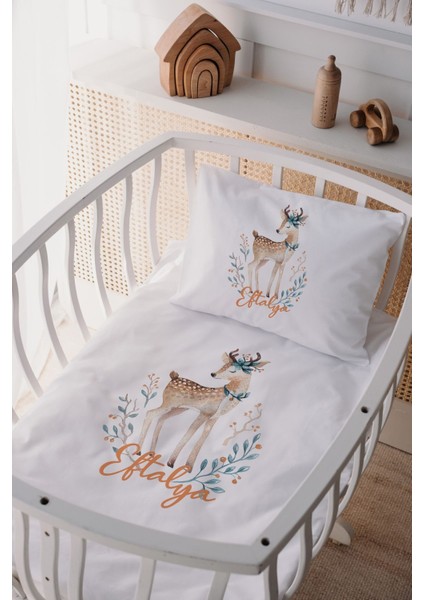 %100 Pamuk Saten Isme Özel Isimli Anne Yanı Beşik Nevresim Takımı Ceylan
