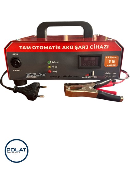 Tam Otomatik 13.8VOLT 15AMPER LCD Göstergeli Akü Şarj Cihazı