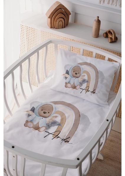 %100 Pamuk Saten Anne Yani Beşik Nevresim Takımı Ayıcık