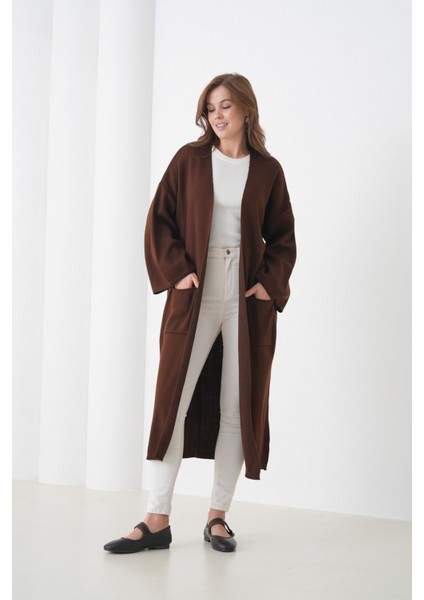 Kadın Tesettüre Uygun Maxi Boy Uzun Kol Cepli Spor Şık Triko Ceket fiyatları