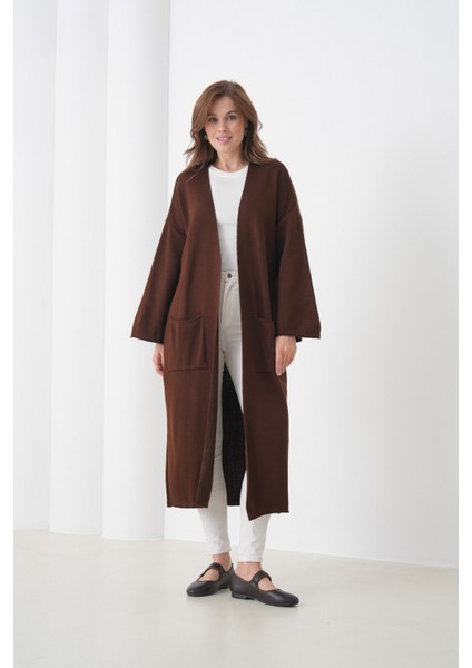 Kadın Tesettüre Uygun Maxi Boy Uzun Kol Cepli Spor Şık Triko Ceket fırsatları