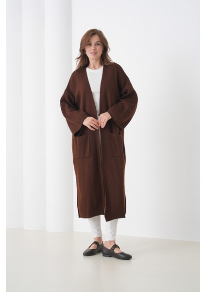 Kadın Tesettüre Uygun Maxi Boy Uzun Kol Cepli Spor Şık Triko Ceket indirimleri