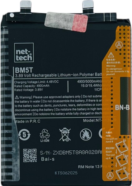 Teknonet Xiaomi Redmi Note 13 Pro 4g Uyumlu Nettech BM5T 5000 Mah Batarya