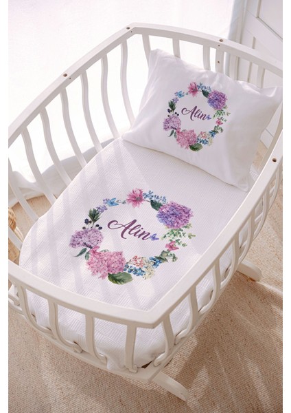 Isme Özel 70X120 Park Yatak ve Anne Yanı Pike Seti Çiçek