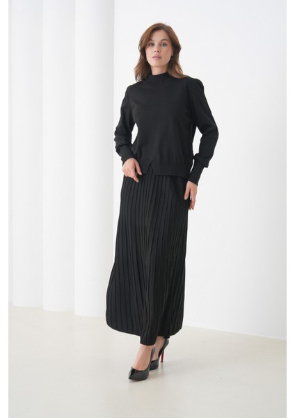 Kadın Pileli Etek Kazağı V Tasarım Tesettüre Uygun Örgü Triko Etek Kazak Takım modelleri