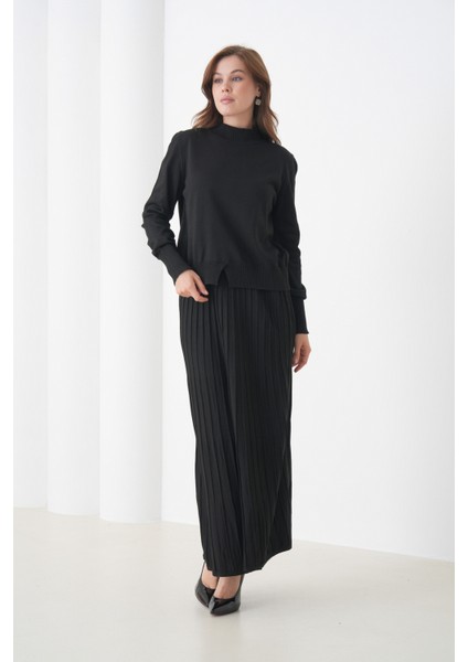 Kadın Pileli Etek Kazağı V Tasarım Tesettüre Uygun Örgü Triko Etek Kazak Takım fırsatları