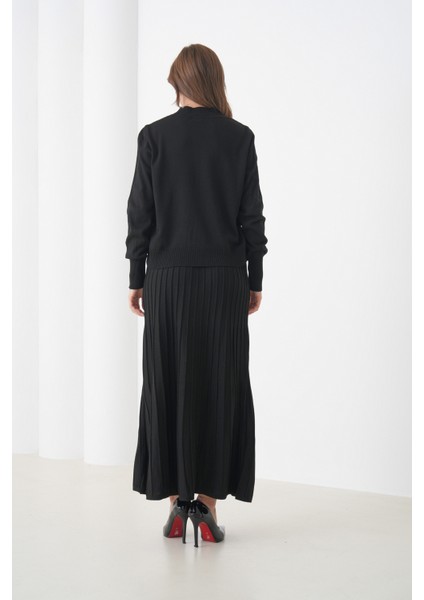 Kadın Pileli Etek Kazağı V Tasarım Tesettüre Uygun Örgü Triko Etek Kazak Takım indirimleri