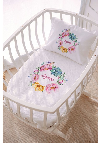 Isme Özel 70X120 Park Yatak ve Anne Yanı Pike Seti Çiçek