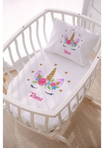 Isme Özel 70X120 Park Yatak ve Anne Yanı Pike Seti Çiçek