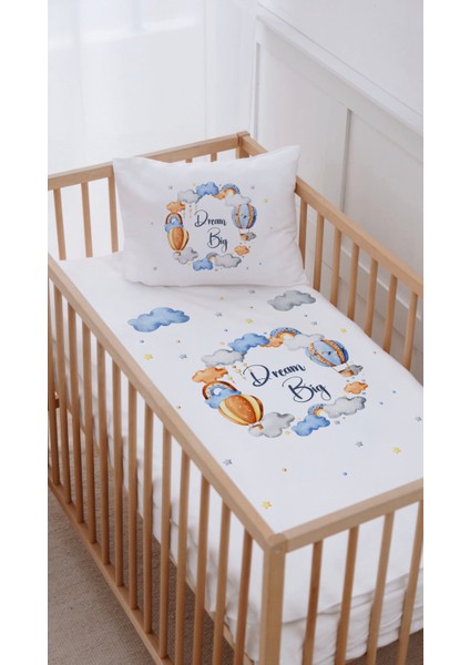 %100 Pamuk Anne Yanı Beşik Nevresim Takımı (60X100) Balonlar ve Bulutlar