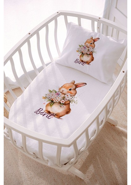 Isme Özel 70X120 Park Yatak ve Anne Yanı Pike Seti Tavşan