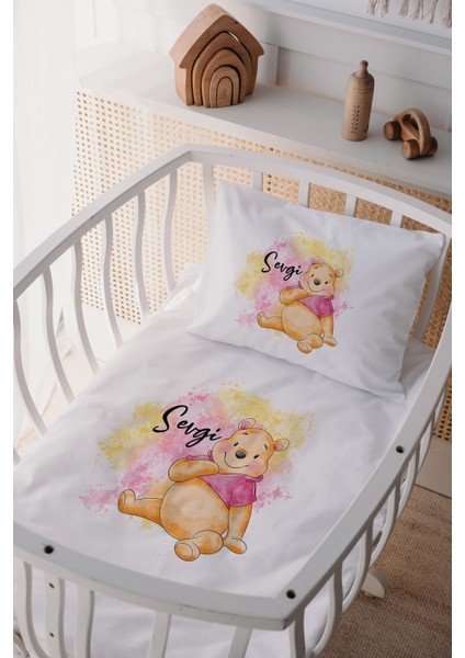 %100 Pamuk Saten Isme Özel Isimli Anne Yanı Beşik Nevresim Takımı Winnie The Pooh