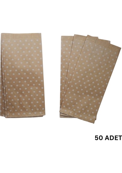 Körüklü Kraft Kese Kağıdı, Beyaz Puantiyeli Şamua Hediye, Ambalaj & Gıda Poşeti, 15X33 Cm, 50 Adet