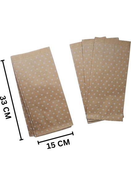 Körüklü Kraft Kese Kağıdı, Beyaz Puantiyeli Şamua Hediye, Ambalaj & Gıda Poşeti, 15X33 Cm, 50 Adet fiyatları