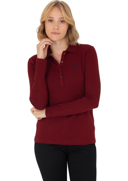 Kadın Bordo Basic Polo Yaka Sweatshirt