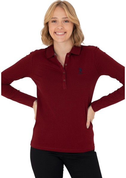 Kadın Bordo Basic Polo Yaka Sweatshirt modelleri