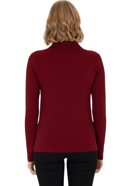 Kadın Bordo Basic Polo Yaka Sweatshirt indirimleri