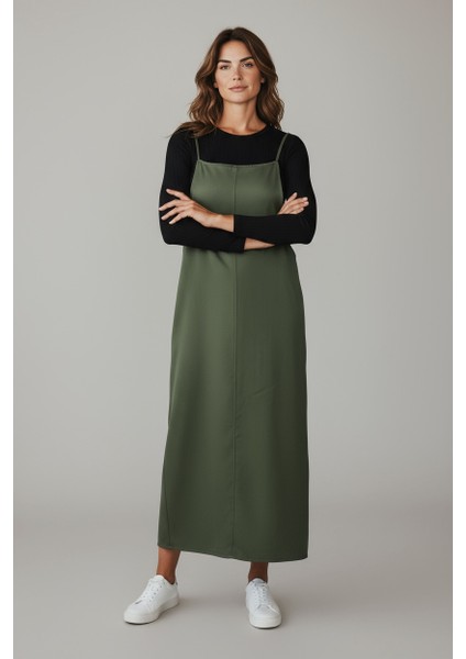 Kadın Ayarlanabilir Ip Askılı Dabıl Kumaş Elbise