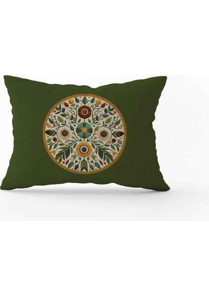 Çift Taraflı Dijital Baskı Kırlent Kılıfı Nakış Görünümlü Çiçek Desenli