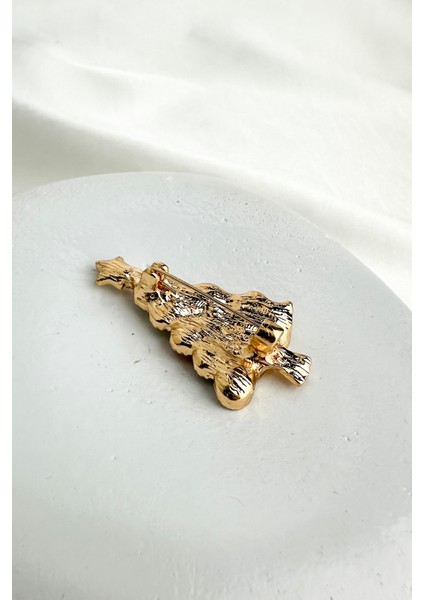 Yılbaşı Özel Altın Renk Üzeri Renkli Taşlı Çam Ağacı Broş (5cm) fiyatları