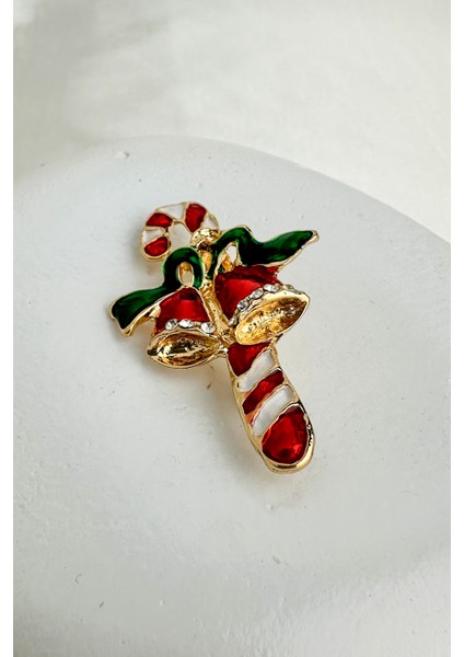 Yılbaşı Özel Mineli Taşlı Çan Detay Broş (5cm)