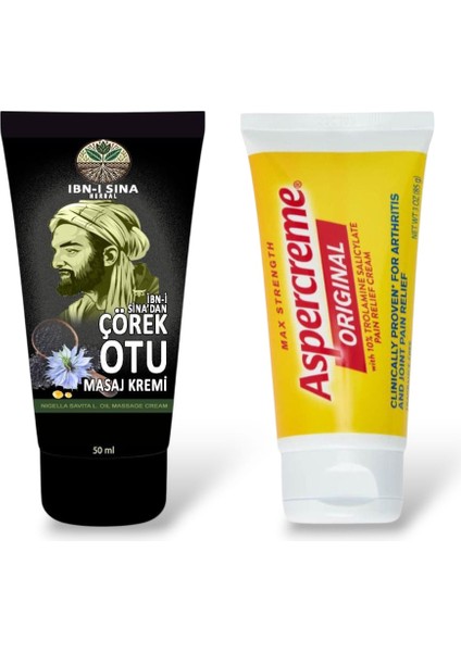 Ibn-I Sina Çörek Otu Masaj Kremi 50 ml + Aspercreme Ultra Orijinal Bitkisel Ağrı Masaj Kremleri