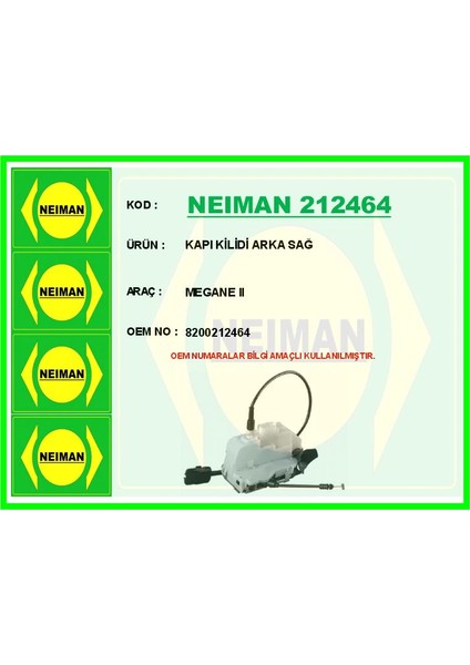 KAPI KİLİDİ ARKA SAĞ MEGANE 2 8200212464 fiyatları