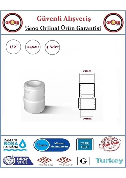 PPRC Redüksiyon - 25x20mm - 5 Adet