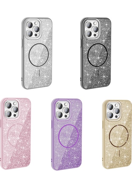 Apple iPhone 14 Pro Max Kılıf M-Safe Şarj Özellikli Parlayan Simli Zore Okso Kapak modelleri