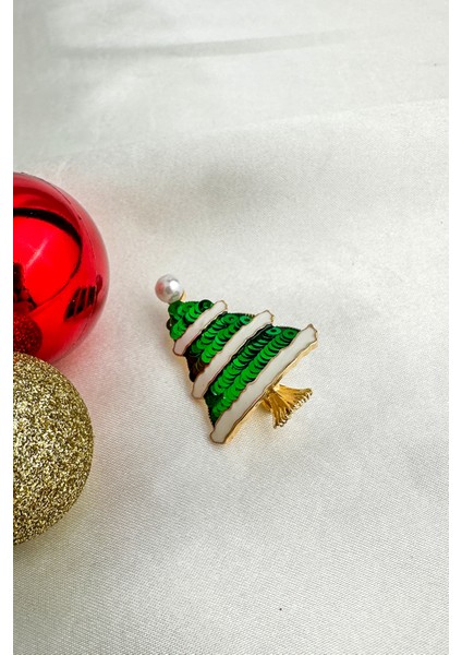 Yılbaşı Özel Incili Yeşil Pul Detay Çam Ağacı Broş (4cm) indirimleri