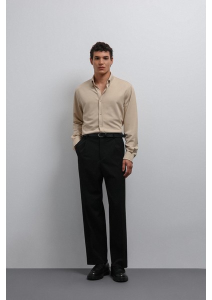 Bej Düğmeli Yaka Relax Fit Erkek Gömlek fiyatları