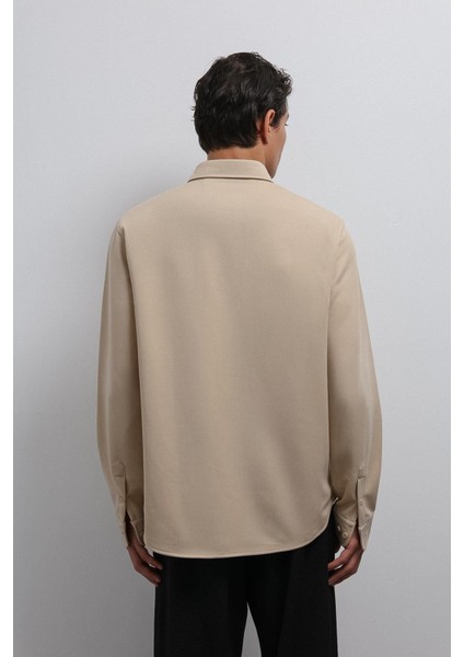 Bej Düğmeli Yaka Relax Fit Erkek Gömlek indirimleri