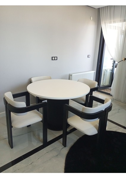 Yuvarlak Ahşap Masa Takımı Bohem 4 Kişilik Mutfak Masa Sandalye Takımı Iskandinav