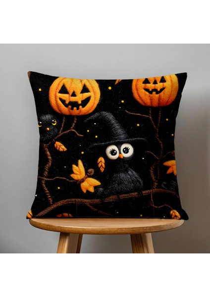 Çift Taraflı Dijital Baskı Kırlent Kılıfı Keçe Işi Gürünümlü Hallowen - Cadılar Bayramı Desenli fiyatları