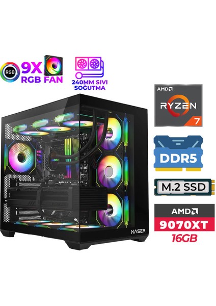 SOVAX180 Ryzen 7 7700 16GB Ddr5 Ram 512GB M.2 Nvme SSD 16GB RX9070 Xt Sıvı Soğutmalı Masaüstü Oyuncu Bilgisayarı