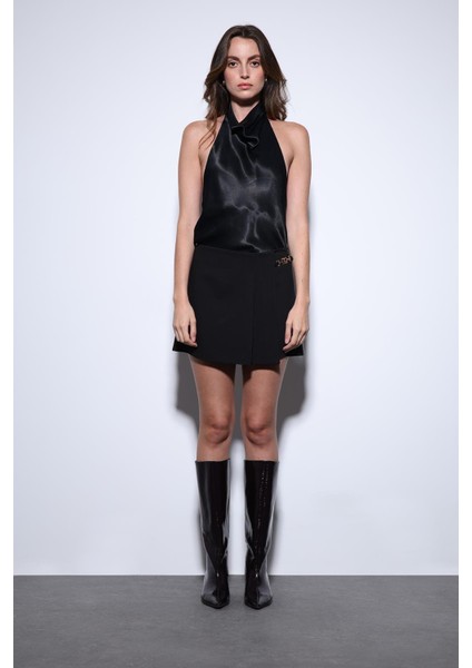 Siyah Saten Halter Kadın Top fırsatları