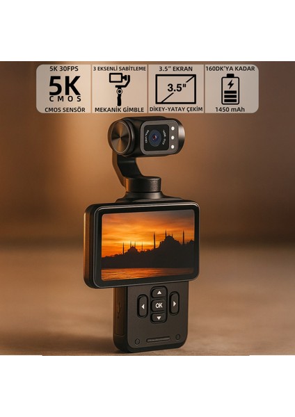 Mio Pocket 3 5k 30FPS 48MP 3 Eksenli Gimble Kamera