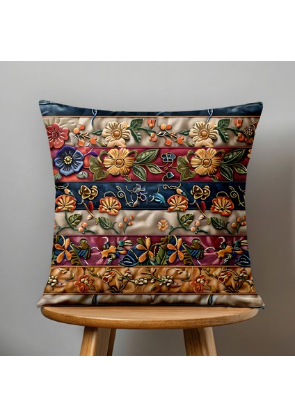 Çift Taraflı Dijital Baskı Kırlent Kılıfı Nakış Görünümlü Çiçek Desenli fiyatları